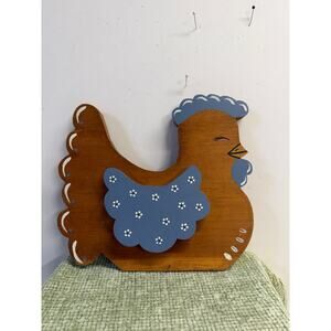 Handmade Wooden Chicken Wall Decor Blue Farmhouse Hen Minnesota VTG 90s